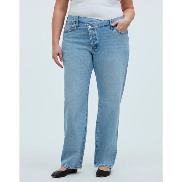 Madewell Low Slung Straight Slouchy Jeans Button Fly Cross Tab Light Wash 33 - Picture 1 of 10